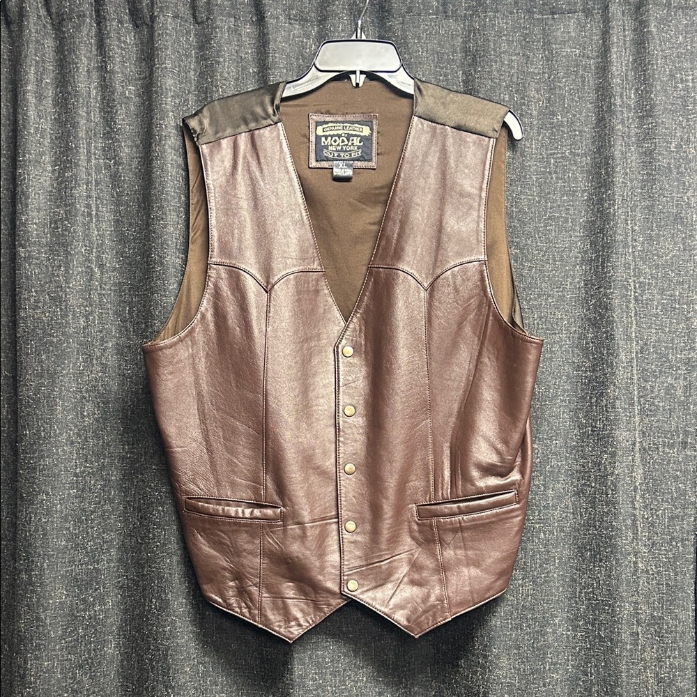 Moda Brown Leather Vest with Gold Accents